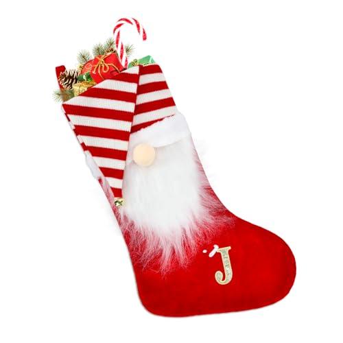 TOPWAYS Calze di Natale, grandi calze natalizie personalizzate con lettere, classiche calze di Natale in velluto verde, calze natalizie per bambini, sacchetto regalo per decorazioni natalizie