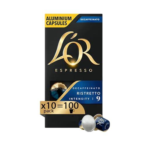 L'Or - Capsule Caffè Espresso Decaffeinato Ristretto - 100 Capsule in Alluminio - Intensità 9 - Compatibili con Macchine Nespresso®* original - 10 Confezioni da 10 Capsule