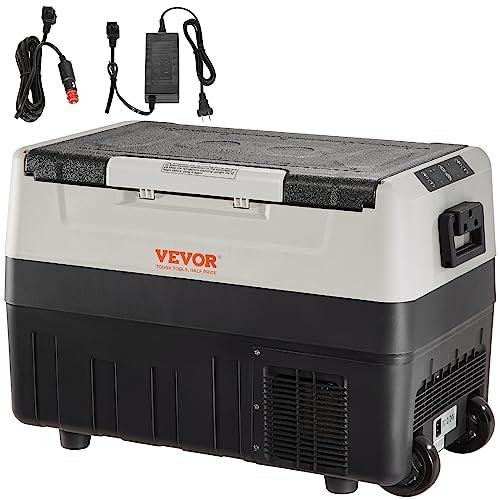 VEVOR Frigorifero per Auto, 55 Litr Frigo Compressore Congelatore Portatile a Doppia Zona per Campeggio con Manico e Ruote, 0,6kW.h Da -20°C a 10°C Regolabile Frigo Termico Elettrico per Camion Barca