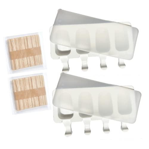 2 Pezzi Stampi per Gelato,4 Cavità per Ghiaccioli,con Coperchio e Bastoncini, in Silicone,per Cioccolato Congelato Fai da Te(100 Pezzi di Legno)