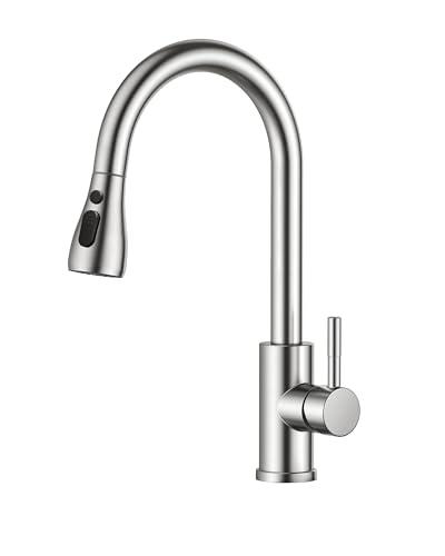 FORIOUS Rubinetto Lavello Cucina, Miscelatore Cucina con Doccetta Estraibile, Acciaio Inox Ad Alta Pressione Orientabile a 360° Monocomando