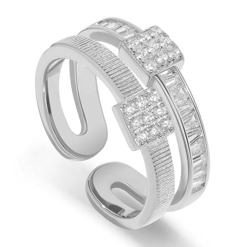 Meissa Anelli Spessi per Donne, Doppio Strato con Zirconia Cubica, Placcati Oro, Gioielli Delicati per Compleanno, Regalo Elegante per Lei