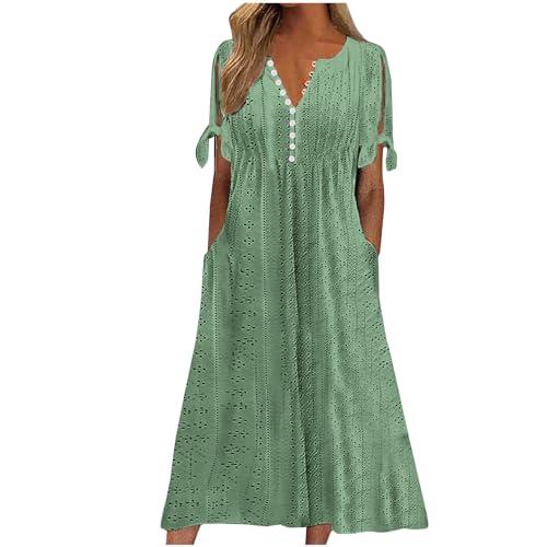 Ceboyel Abito estivo casual da donna con occhielli Boho ricamo maxi abito lungo pieghettato abbigliamento alla moda per vacanze 2024, J02-verde, XL