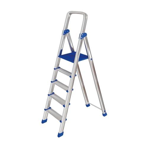 Leonardo Fai Da Te - scala pieghevole in alluminio 4+1 portata 150 kg EN 131 - scala antiscivolo in alluminio max - ideale per uso domestico e lavorativo