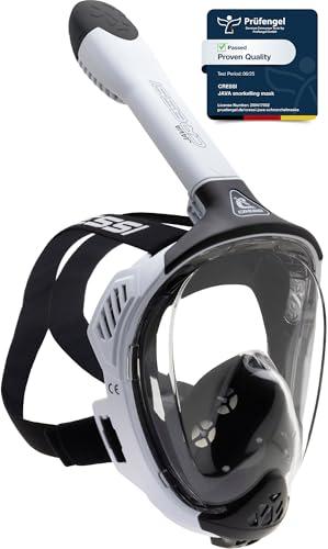 Cressi Java Full Face Mask White/Black S/M - Maschera Snorkeling Integrale Unisex, Lente Ultra Chiara Anti Fog, 100% Silicone, Snorkel Dry con Valvole Sicurezza, Bianco/Nero, S/M