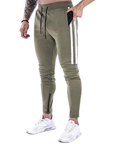 Suwangi Pantaloni Tuta Uomo Palestra Running della Allenamento Slim Fit Design a Righe con Tasche Zip