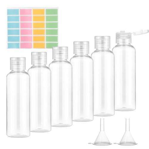 Romon Bottiglie di Viaggio, 6 Pezzi 100 ml Set di kit Viaggio Aereo in Plastica con 2 Piccoli Imbuti Viaggio accessori Utili Flaconi per la Cosmetica Trasparenti per Viaggi, Campeggio, Viaggi d'affari