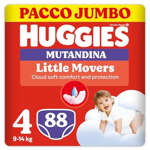 Huggies Little Movers Pannolini Mutandina Taglia 4 (9-14 Kg), Ultra assorbente, Protezione completa, Pacco Jumbo, 88 Pz