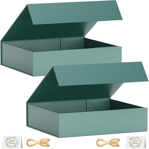 Confezione da 2 scatole regalo da 30 x 20 x 7,6 cm, per presentazioni con chiusura magnetica a clip, collapsible per Groomsman Proposal Box, Christmas, Halloween, regalo di compleanno (Verde)