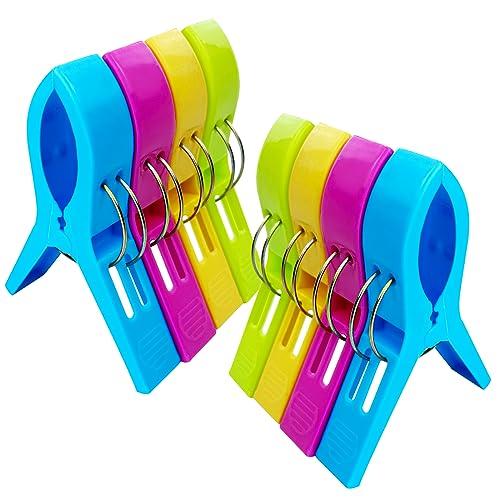 Nutabevr 8 pezzi Mollette Grandi Plastica, 4 colori Antivento Lavanderia Pioli per Trapunta, per evitare che l'asciugamano si soffia via, per Asciugamani, Coperta, Lenzuola, Vestiti