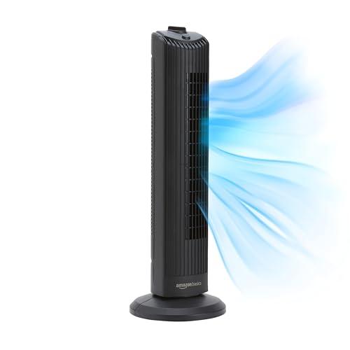 Amazon Basics Ventilatore a Torre Oscillante 71 cm con Angolo di 60 Gradi per Camera da Letto, Soggiorno, Ufficio, 3 Velocità, Controllo Meccanico Intuitivo, Nero Opaco, 35W, 71 cm x 24 cm x 24 cm