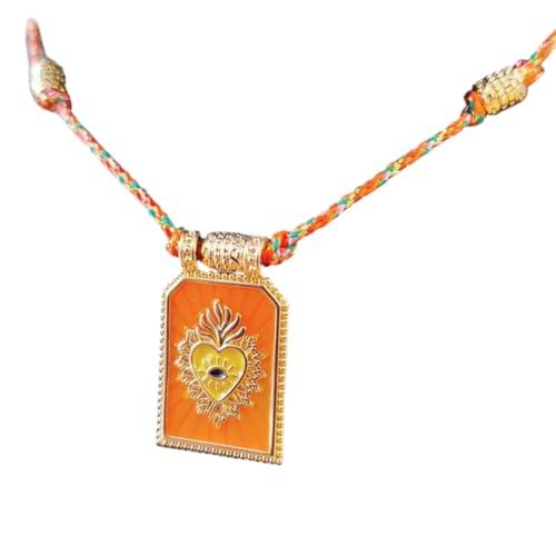 Collana Cordoncino Con Cuore Sacro Smaltato Unisex Estiva Idea Regalo Originale Natale Uomo Donna Ragazzo Ragazza Rettangolare (SS, Arancione)