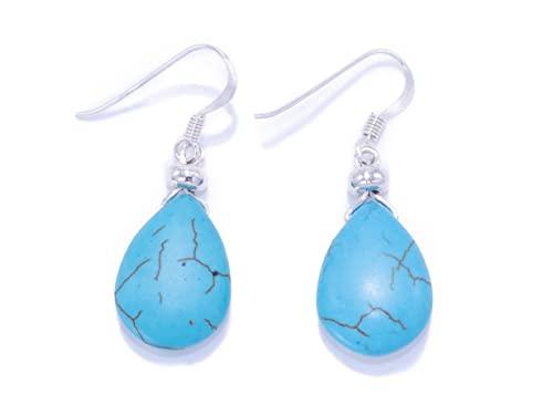 NILUXE DESIGN-Orecchini donna stile boho a forma di lacrima - Orecchini in pietra turchese blu argento 925 - Orecchino vintage a goccia di turchese - Orecchino con pietre naturali