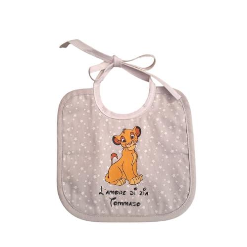Generico Bavaglino personalizzato con re leone e nome personalizzato- 100% Cotone morbido e assorbente - Regalo per neonati e Battesimo fatto a mano (Beige)