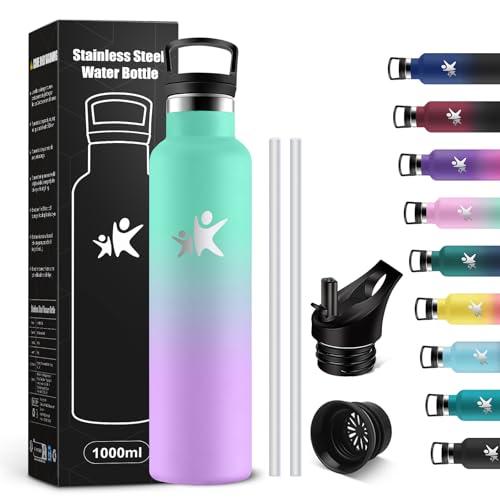 KollyKolla Borraccia Acciaio Inox 1 litro, Bottiglia Termica Senza BPA & Perdite, Borraccia Termica con Cannuccia, Riutilizzabile, per Ufficio, Sport, Ciclismo, Lavoro, Palestra, Gym, Corsa