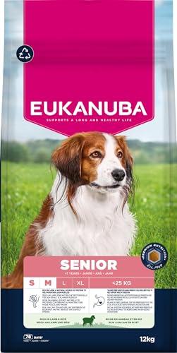 Eukanuba Senior Mangime secco per cani con agnello e riso per razze di taglia piccola e media, mangime secco premium per cani anziani, 12 kg