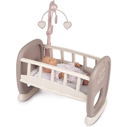 Smoby- Baby Nurse Culla con Giostrina, 7600220372, +18 Mesi per bambole fino a 42 cm, nuova colorazione pastello