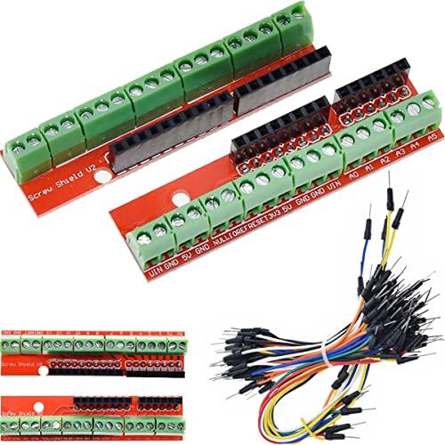 DAOKAI 2PACK Vite Shield V2 Morsettiera Scheda di Espansione Impilabile (Doppio Supporto) per Arduino UNO R3 con Jump Wire