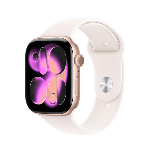 Apple Watch Series 11 GPS, Cassa 46 mm in alluminio color oro rosa con Cinturino Sport rosa fard - M/L