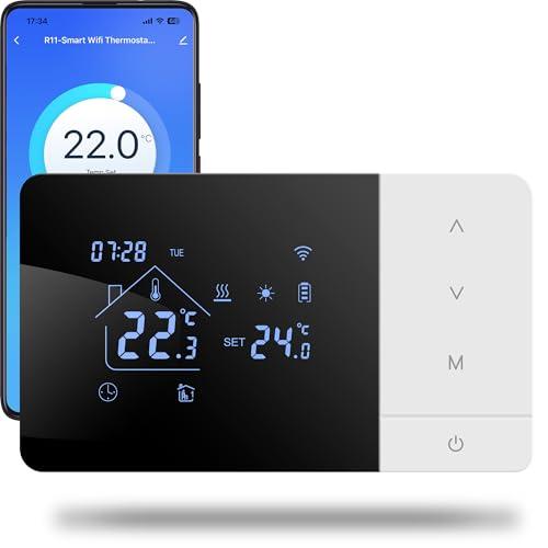 Termostato Wi-Fi a batteria con 2 fili, controllare per la caldaia a gas, termostato Tuya programmabile giornalmente, compatibile con controllo vocale di Google e Alexa.W506 3A Adatto 503 scatole