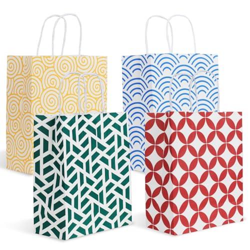 Parmedu Set di Carta da Regalo Multicolore: 24 Sacchetti Regalo con Manici Nella Dimensione Ottimale 21,5*10*26CM, Sacchetti da Asporto Rinforzati per Natale, Festival, Compleanni, Feste, Matrimoni