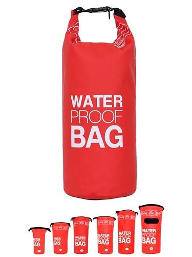 DonDon Dry Bag Borsa Impermeabile da 2l, 5l, 10l, 15l, 20l, 30l con Tracolla - Rosso 2 Litri