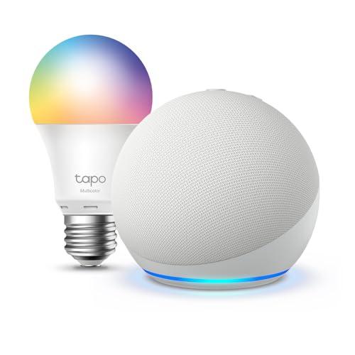Echo Dot (5ª generazione) | Bianco ghiaccio + Tapo L530EA Lampadina LED Smart (E27), Compatibile con Alexa - Kit di base per Casa Intelligente