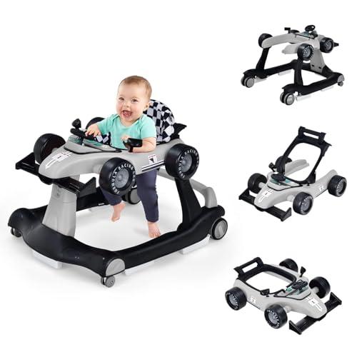 FANTASK Girello 4 in 1 con altezza e velocità regolabili, Baby Walker con scatola musicale, luce e ruote, per bambini dai 6 mesi, portata 12 kg (grigio)