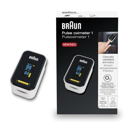 Braun Pulsossimetro 1 , Monitor accurato per ossigeno nel sangue da dito, Clinicamente validato , Per chi soffre di BPCO, polmonite e apnea notturna , Ottimo per gli atleti, YK-81CEU