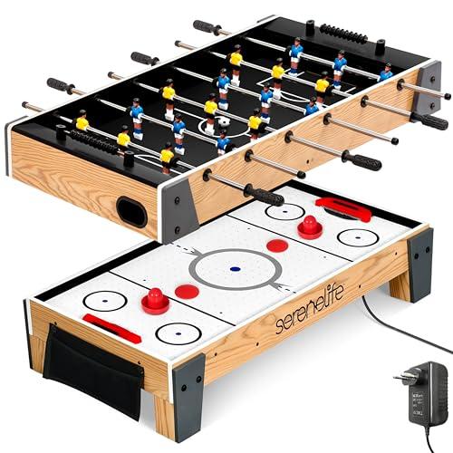 SereneLife Tavolo da Gioco 2 in 1 con Calcio Balilla Professionale da 101,6 cm e Hockey ad Aria da 96,5 cm, Calcio Balilla con Palline, Mazze e Dischetti per Casa, Bar e Feste