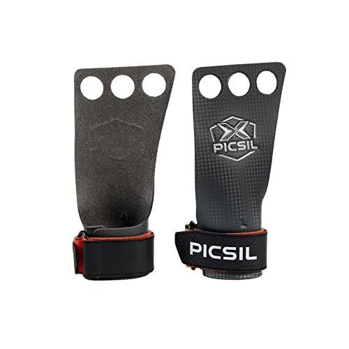 PICSIL - Paracalli RX, Grips Professionali in Fibra di Carbonio, Sottili e Resistenti, Uso Con Magnesio, Ideale per Cross Training, Ginnastica e Calistenics, a 3 Fori (Arancione, M)