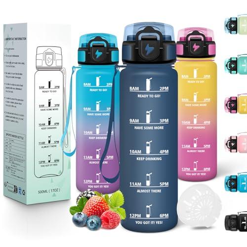 Motswedi Borraccia Bambini, 500ml a Prova di Perdite, Borraccia Motivazionale, Riutilizzabile, Borracce, Senza BPA, Bottiglia Acqua, Borracce Bambini, per Scuola, Palestra, Yoga, Sport, Blu Scuro