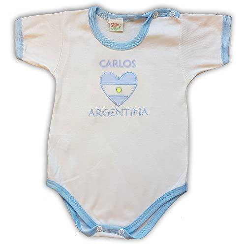 Zigozago - Body Neonato Manica Corta in Cotone Elasticizzato Cuore Argentina| Fatto a Mano in Italia | Personalizzabile con Nome del Bambino | Colore: Rosa o Azzurro | Taglia: da 0 a 24 mesi