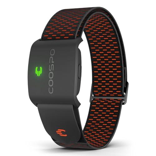 COOSPO HW9 Fascia Cardio da Braccio, Ant+ Bluetooth5.0 Cardiofrequenzimetro Braccio Ottica Impermeabile IP67, Compatibile con Wahoo Fitness Strava Zwift Elite HRV