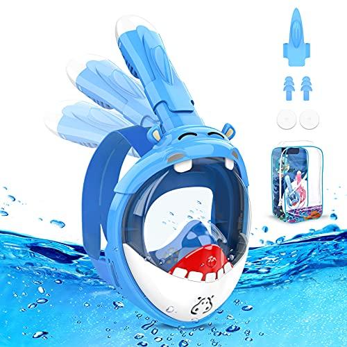 Maschera da Snorkeling per Bambini a Forma di Squalo，Mare Maschere Subacquea 180° Visuale Panoramica Immersioni Anti Appannamento e Infiltrazioni Design