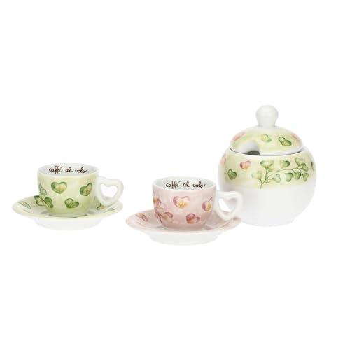 THUN - Set 2 tazzine espresso con zuccheriera - porcelllana - Collezione Cuori in Fiore - 13 x 6 cm