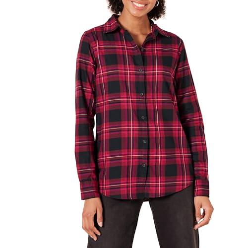 Amazon Essentials Camicia da Donna in Flanella Scozzese Leggera a Maniche Lunghe con vestibilità Classica, Nero Rosa Chelsea Tartan, M