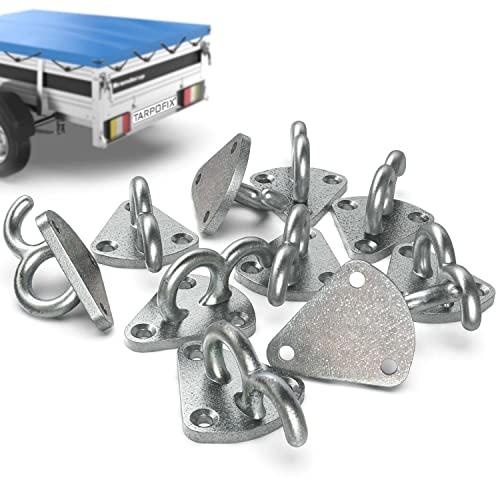 Tarpofix® Gancio a tre per teloni da rimorchio e rete di rimorchio (10 pz) | Ganci sponde a tre fori in ghisa galvanizzata | Robusti ganci a tre fori per rimorchi per auto | Ganci per teloni