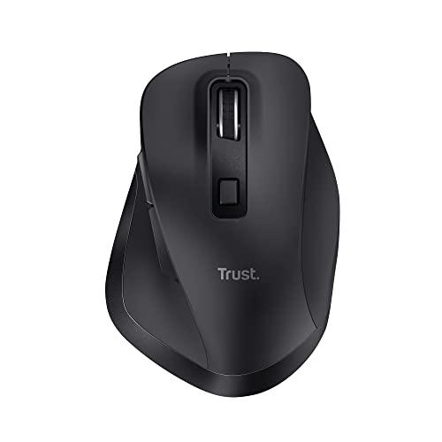 Trust Fyda Mouse Wireless Ricaricabile, Design Sostenibile, 800-2400 DPI, 6 Pulsanti, 2,4 GHz, Ricevitore USB, Mouse Ergonomico senza Filo per Laptop, PC, Computer, Macbook, Ufficio - Nero