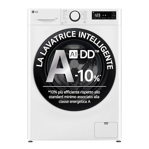 LG AI DD F2R3S09NSWB Lavatrice Slim, Carica Frontale, Lavatrice 9kg , Classe A -10%, 1200 giri, Lavaggio a Vapore, AI Wash, Motore Inverter Direct Drive, Smart Diagnosis, Libera Installazione, Bianca
