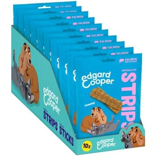Edgard & Cooper Snack per cani, Snuggle Up Striscette, (Salmone/Pollo, 10 x 75g strips), Senza cereali, ricco di proteine e carne fresca di qualità, con aminoacidi essenziali