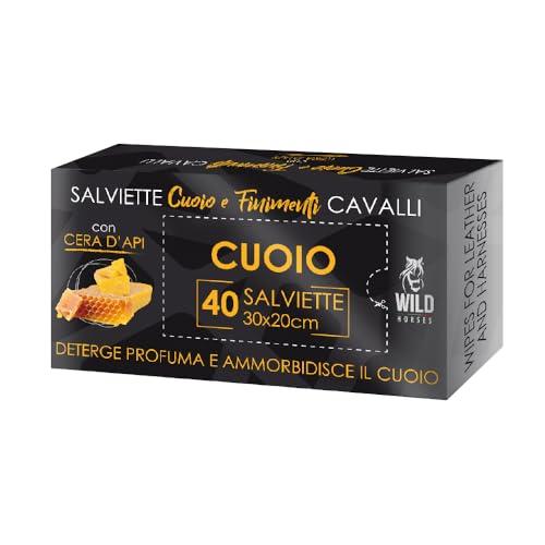 Wild Horses | Salviette Cuoio & Finimenti con Cera d'Api e Glicerina, Salviette Pronte all'Uso Imbevute con Cera d’Api, Lucida, Ravviva e Profuma il Cuoio, 40 Pz