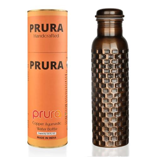 PRURA Borraccia in rame con taglio a diamante, a prova di perdite, contenitore in rame ayurvedico per sport, palestra, attività all'aperto, yoga
