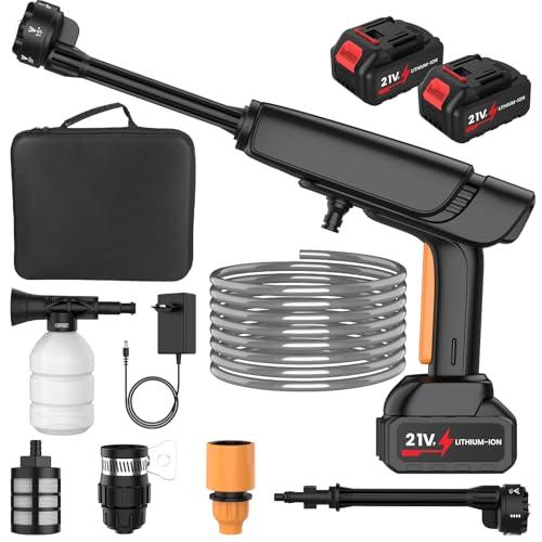 Idropulitrice a Batteria 50 Bar, Idropulitrice Portatile con 2 x 3.0 Ah Batterie, 6 In 1 Ugello, 2 Livelli di Pressione Regolabile, 6 L/min, Motore Brushless, per Auto, Giardino, Pavimenti e Esterni