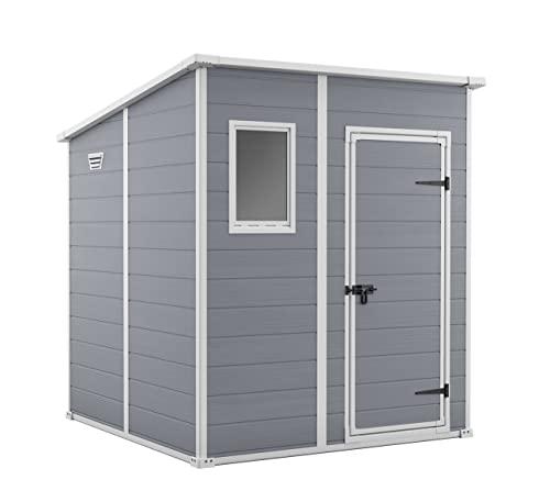 Keter Casetta da giardino Manor Pent 6x6, Finitura Effetto Legno Graffiato, Grigia, 183,5x185x200 H Cm