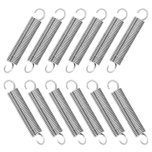 NICAVKIT 10 molle di trazione in acciaio inox con gancio, molla di tensione, 60 mm, lunghezza libera, diametro esterno 10 mm, diametro filo 1,2 mm, forza di trazione massima 3,3 kg, 1,2 x 10 x 60 mm