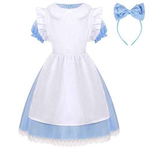 Aomig Vestito Alice Bambina, Costume Alice nel Paese delle Meraviglie, Vestito Principessa Bambina Wonderland Cosplay Party Halloween Costume Fantasia