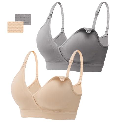 HBselect 2 PCS Reggiseno Allattamento con Estensione Reggiseno Bra Donna Morbido e Traspirante Reggiseno Senza Ferretto e Senza Cuciture