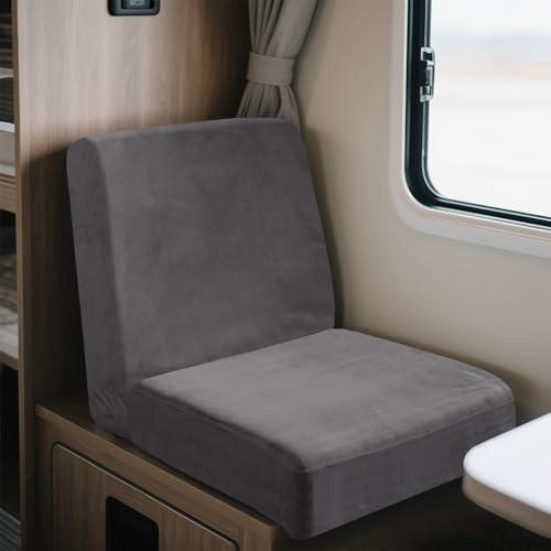 UNBBRRL Elasticizzati Copridivano Camper Velluto, Copri Dinette Camper Set (2pcs), RV Panca/auto/caravan/cuscino Divano Copertura Con 4 Cinghie (grigio medio,Piazza-S)