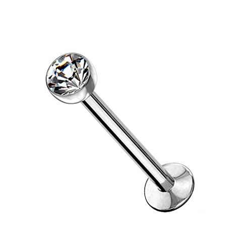 WARRIOR Piercing al Labbro/Labret 8 mm Trago Helix Orecchio Stud Sterile in Acciaio Chirurgico 316L 16G(1,2mm) con Cristallo Bianco 3mm a Filettatura Interna